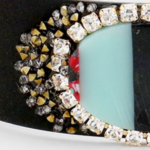 Oval Bead Rhinestone Cluster Metal Cuff Bracelet - Picture 3 of 6